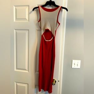 XS Midi-length Orange and Cream Cut-Out Dress